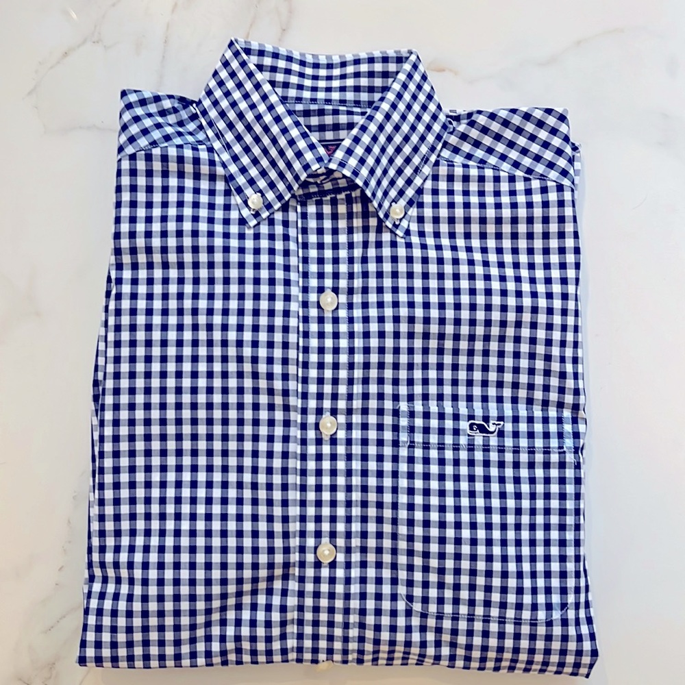 Vineyard Vines Blue & White Checkered Long Sleeve Button Down Shirt XS